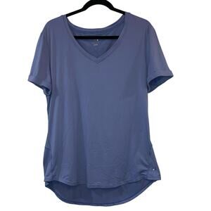 Alive XL Blue V-Neck Athletic Tee Lightweight Performance Top Curved Hem